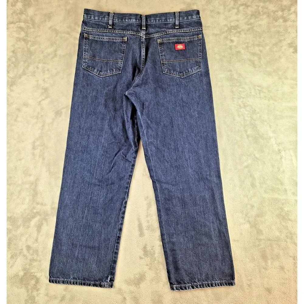 Dickies Relaxed Fit Jeans Mens 38x32 Blue Denim Dark‎ Wash 100% Cotton Durable